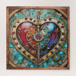 Puzzle Serie de Steampunk Heart de Vidrio Manchado Rojo y