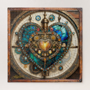 Puzzle Serie Steampunk Corazón de Vidrio Manchado Dorado