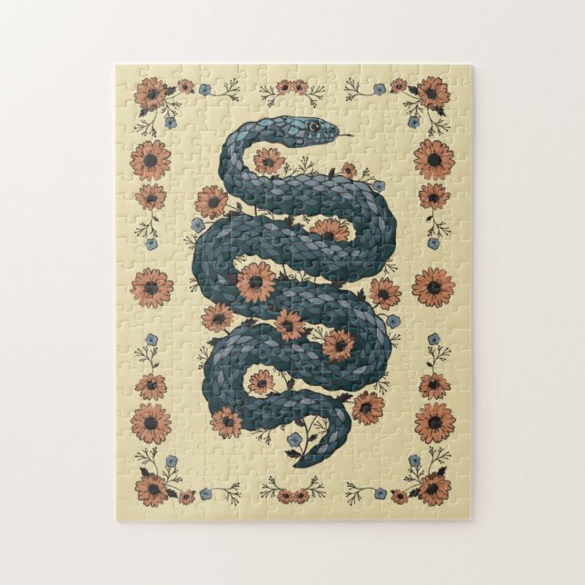 Puzzle Serpiente floral (azul) (Vertical)