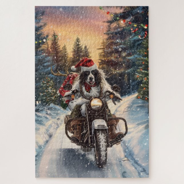 Puzzle Setter Inglés Perro Montando Motocicleta Navidad (Vertical)