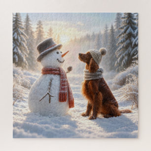 Puzzle Setter Irlandés con un muñeco de nieve