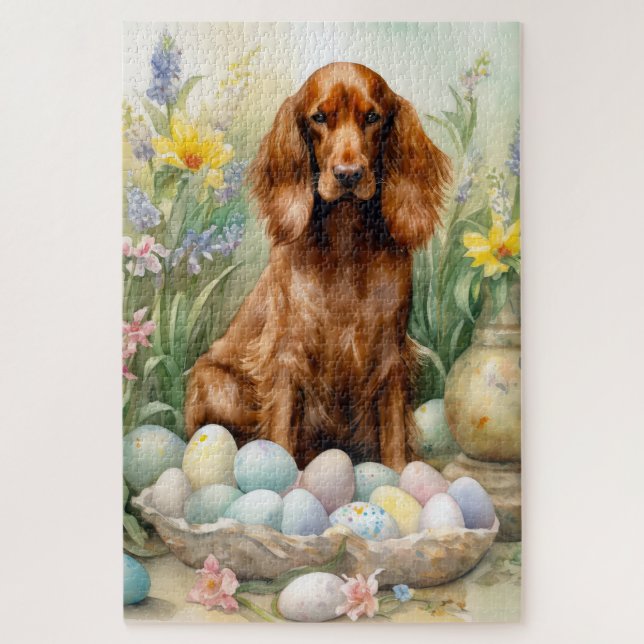 Puzzle Setter rojo irlandés con huevos de Pascua (Vertical)