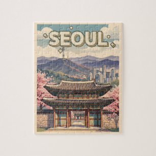 Puzzle Seúl Corea del Sur – Flores de Cerezo y Horizonte