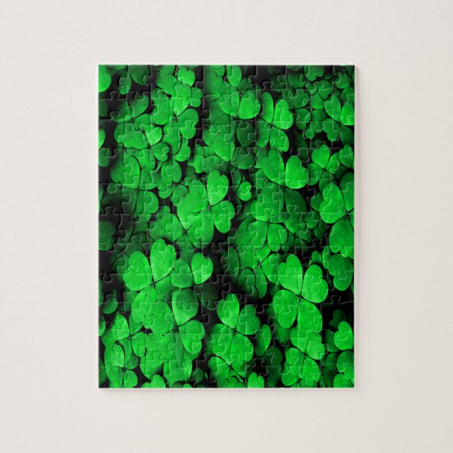 Puzzle Shamrock and Hearts Saint Patrick's Day Green (Vertical)