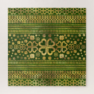 Puzzle Shamrock de cuatro hojas Clover Madera Verde y Oro