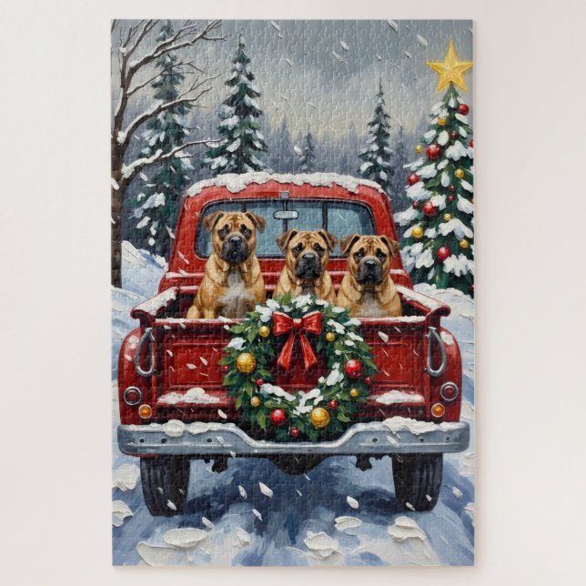 Puzzle Shar Pei Christmas Red Truck Holiday (Vertical)