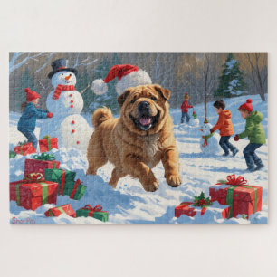 Puzzle Shar Pei corriendo en la nieve con sombrero de Nav