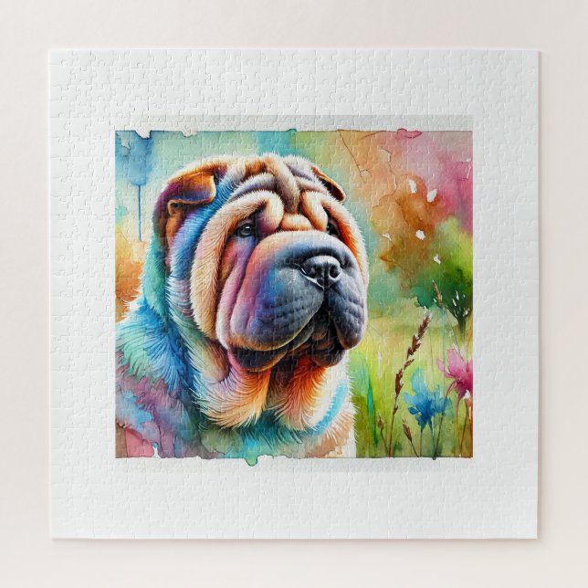 Puzzle Shar Pei Dog 020824AREF103 - Watercolor (Vertical)