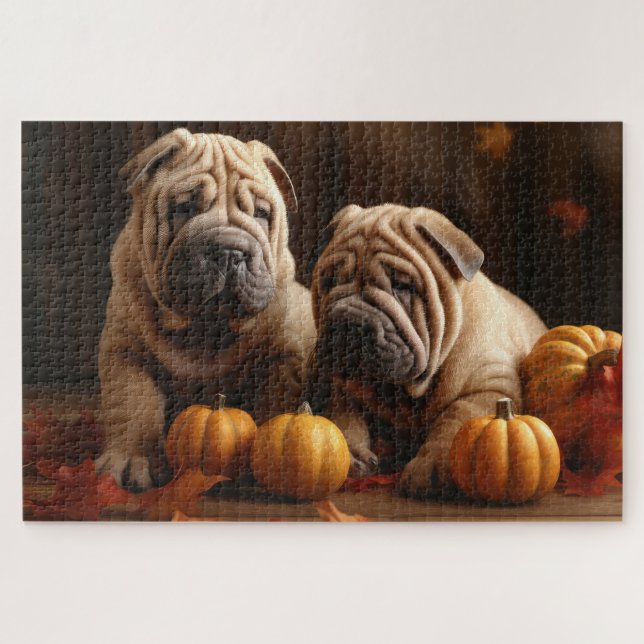 Puzzle Shar Pei Puppy Calabaza deslumbrante de otoño (Horizontal)