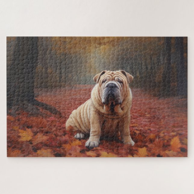 Puzzle Shar Pei se inspira en las hojas de otoño (Horizontal)