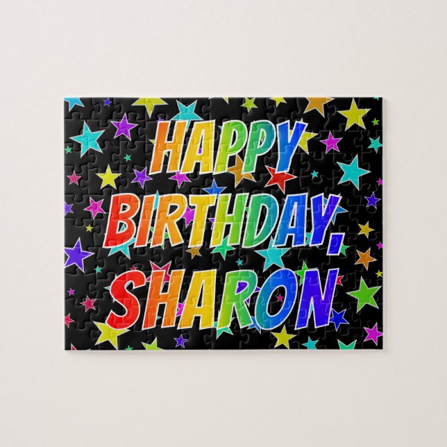 Puzzle "SHARON" Nombre, Diversión "FELIZ CUMPLEAÑOS" (Horizontal)