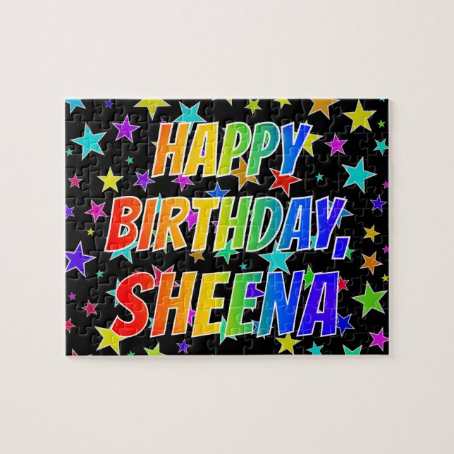 Puzzle "SHEENA" Nombre, Diversión "FELIZ CUMPLEAÑOS" (Horizontal)