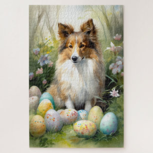 Puzzle Sheepdog de Shetland con festividad de huevos de P