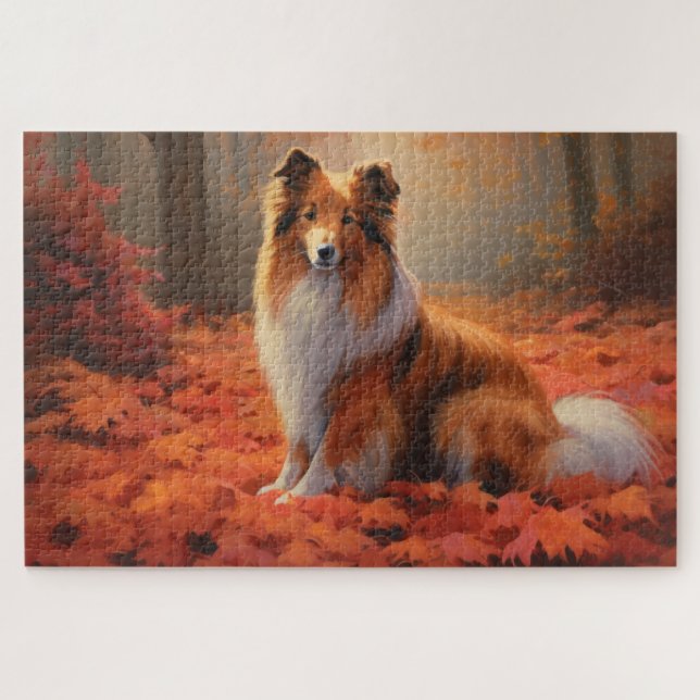 Puzzle Sheepdog de Shetland en otoño se inspira la caída  (Horizontal)