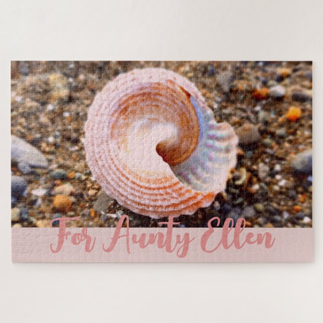 Puzzle Shell rosa en la playa personalizada (Horizontal)