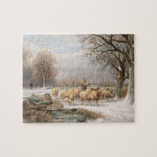 Puzzle Shepherdess con su multitud en un paisaje del