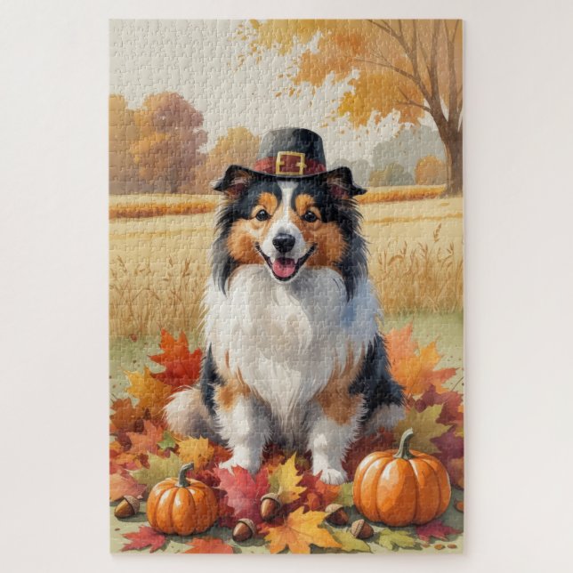Puzzle Shetland Sheepdog Autumn deja arte de Acción de Gr (Vertical)