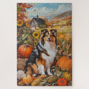 Puzzle Shetland Sheepdog Autumn Harvest Thankding