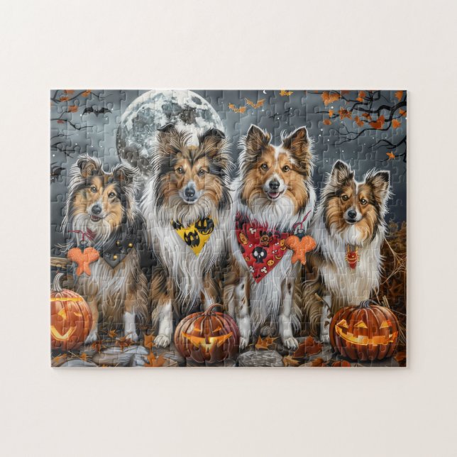 Puzzle Shetland Sheepdog Halloween Espeluznante  (Horizontal)