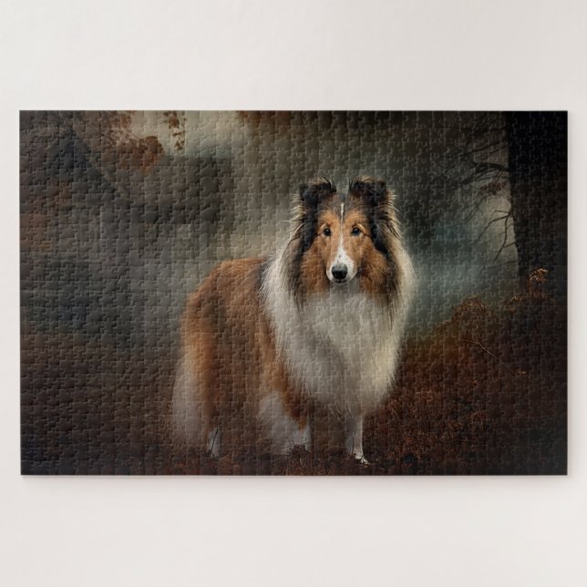 Puzzle Shetland Sheepdog Halloween Scary (Horizontal)