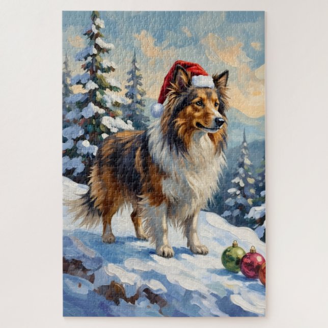 Puzzle Shetland Sheepdog Herding Christmas Ornaments Hat (Vertical)