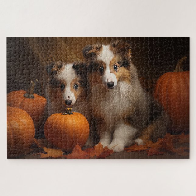 Puzzle Shetland Sheepdog Puppy Autumn Delight Pumpkin (Horizontal)