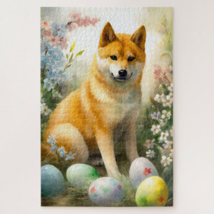 Puzzle Shiba Inu con festividad de huevos de Pascua