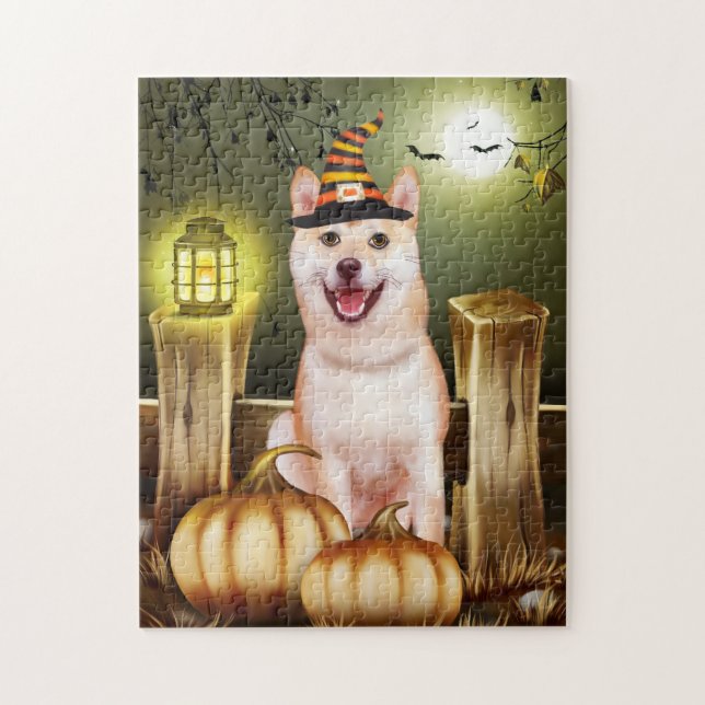 Puzzle Shiba Inu con Halloween, Gorra de brujas (Vertical)