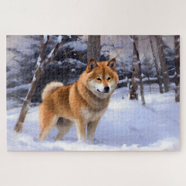 Puzzle Shiba Inu deja que nieve Navidades (Horizontal)