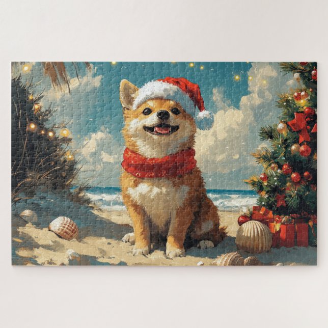 Puzzle Shiba Inu Dog Navidades Vintage Beach (Horizontal)