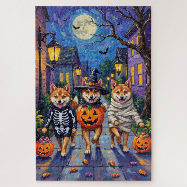 Puzzle Shiba Inu Dogs in Halloween Costumes (Vertical)