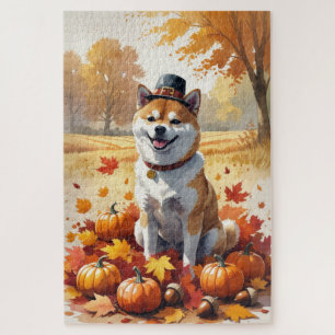 Puzzle Shiba Inu en arte de agradecimiento de hojas de ot