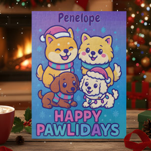 Puzzle Shiba Inu Poodle Perros de Navidad Azul Púrpura Ca
