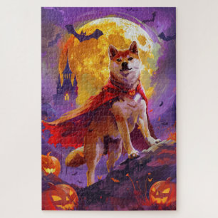 Puzzle Shiba Inu vampiro de Halloween calabazas aterrador