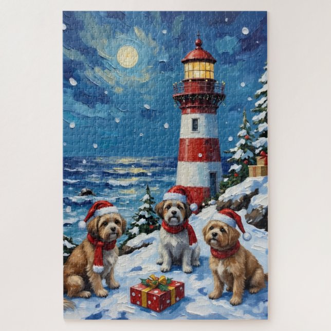 Puzzle Shih Tzu Christmas Lighthouse Holiday (Vertical)