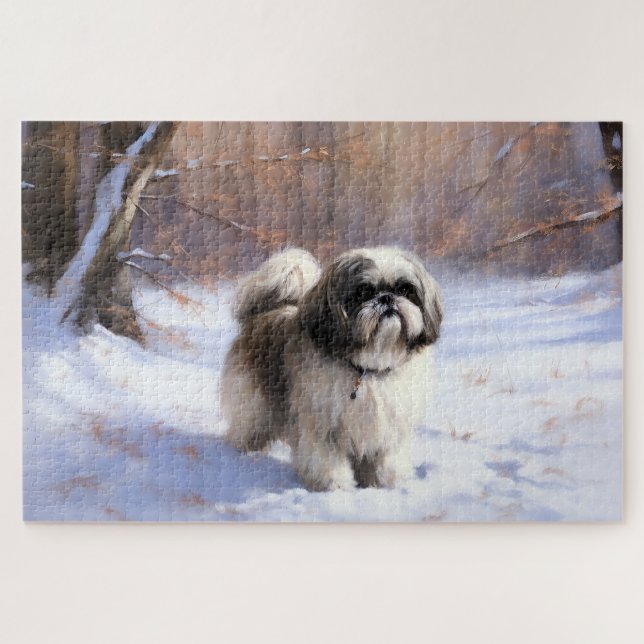 Puzzle Shih Tzu deja que nieve Navidades (Horizontal)
