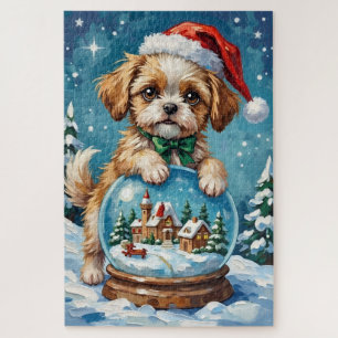 Puzzle Shih Tzu dentro del sombrero de bola de nieve de N