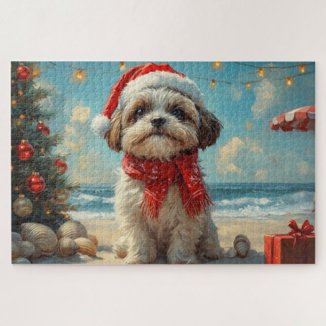 Puzzle Shih Tzu Dog Navidades Vintage Beach (Horizontal)