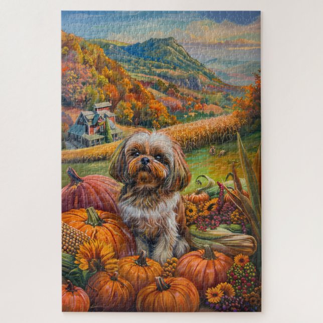 Puzzle Shih Tzu Dog otoño Harvest Acción de Gracias (Vertical)