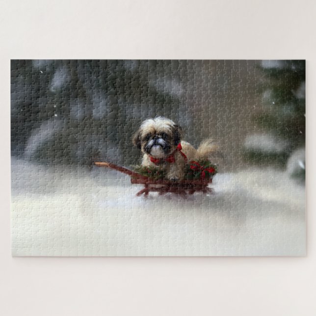 Puzzle Shih Tzu Navidad nieve invierno (Horizontal)