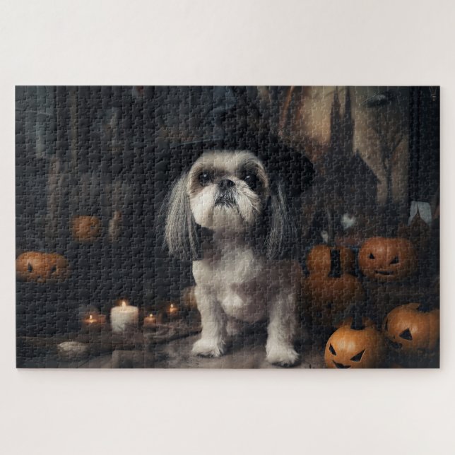 Puzzle Shih Tzu Pumpkins Halloween Scary (Horizontal)