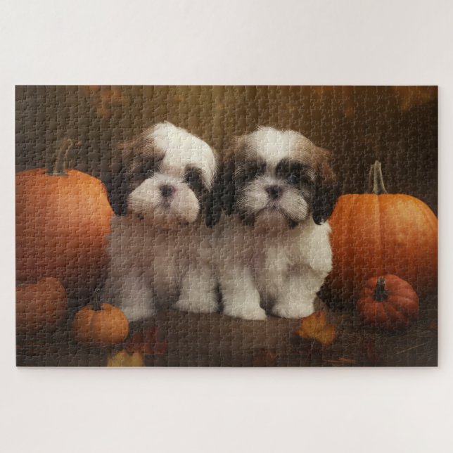 Puzzle Shih Tzu Puppy Calabaza deslumbrante de otoño (Horizontal)