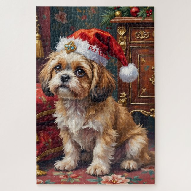 Puzzle Shih Tzu Regal Christmas Topknot Hat (Vertical)