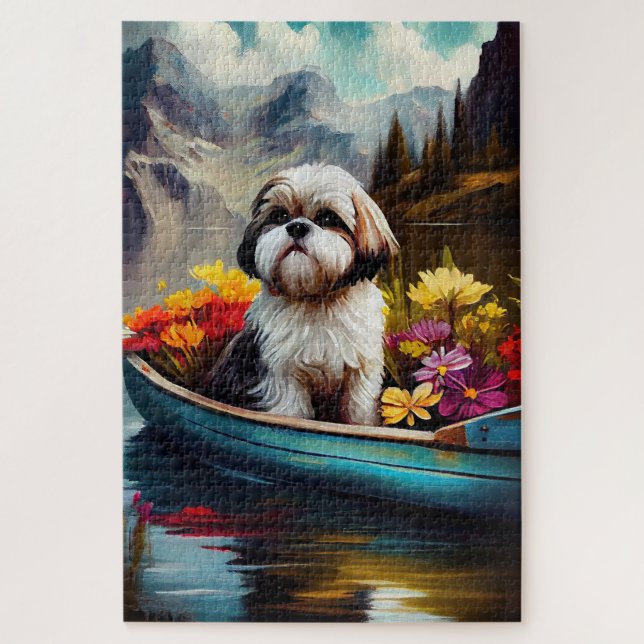 Puzzle Shih Tzu sobre un remo: Una aventura escénica (Vertical)