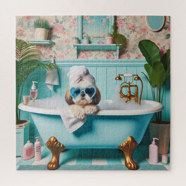 Puzzle Shih Tzu tomando un baño de burbujas (Vertical)