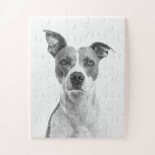 Puzzle Short Hair Dog In Greyscale (Black & White)