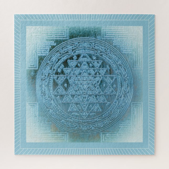Puzzle Shri Yantra Mandala: Aqua vintage (Vertical)