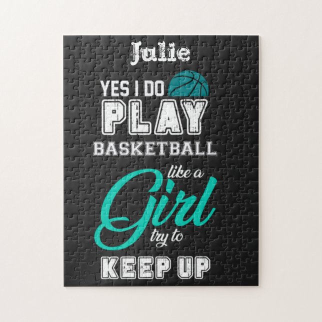 Puzzle Sí, juego baloncesto como una chica Teal (Vertical)