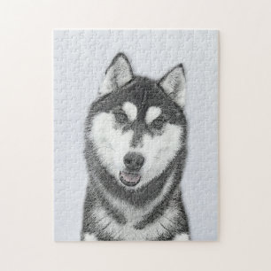 Puzzle Siberian Husky (Black and White) Painting Dog Art