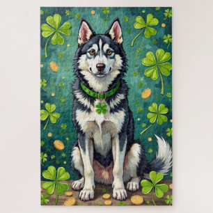 Puzzle Siberian Husky Día de San Patricio Perro Afortunad